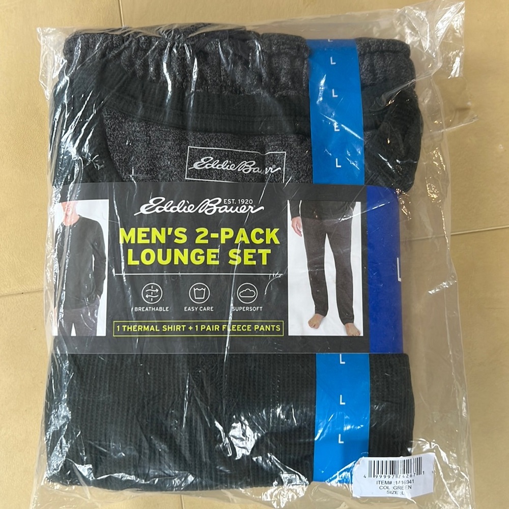 Eddie Bauer Men’s 2-Pack Lounge Set, Size L, NWT